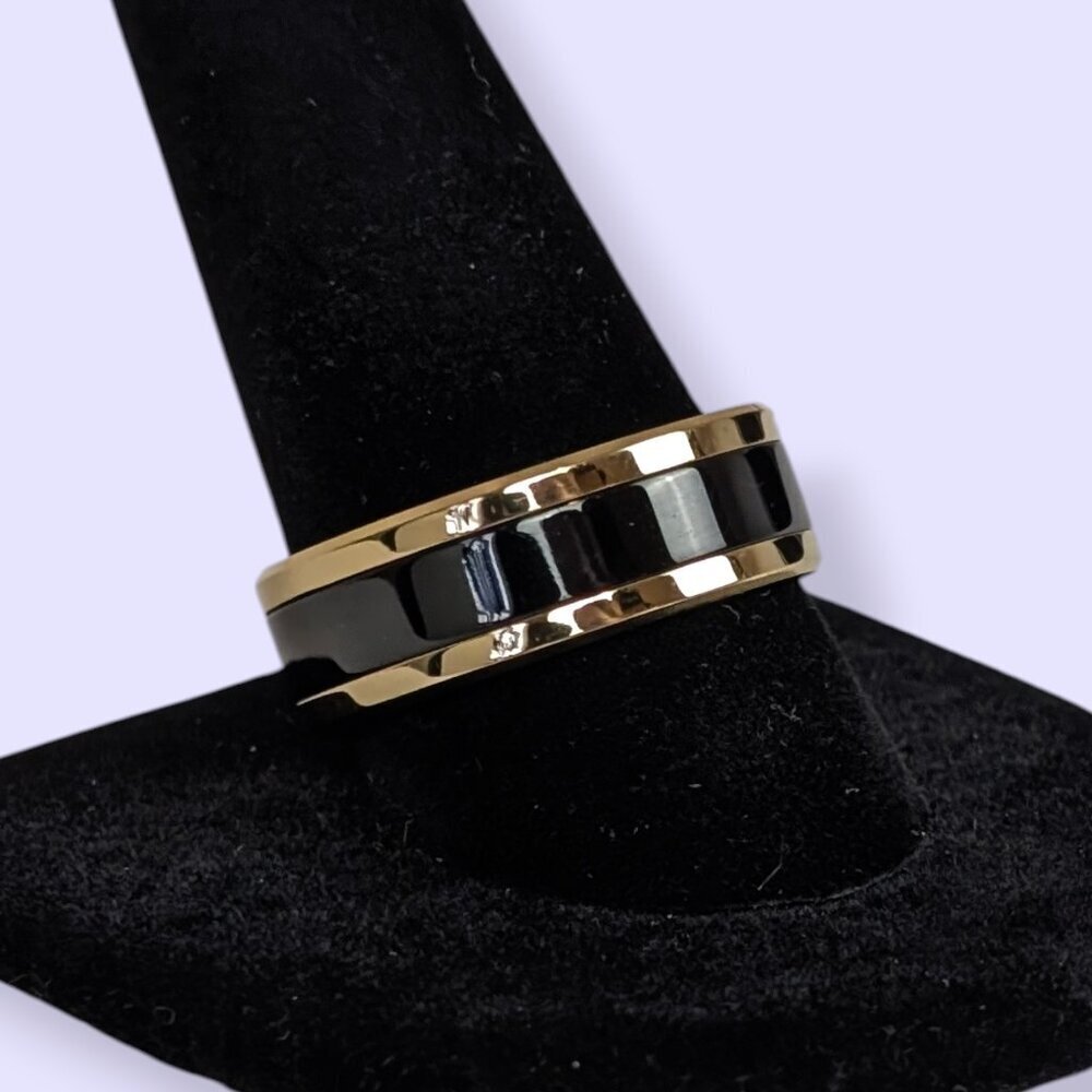 Minimalist Black & Gold Tungsten-Style Band